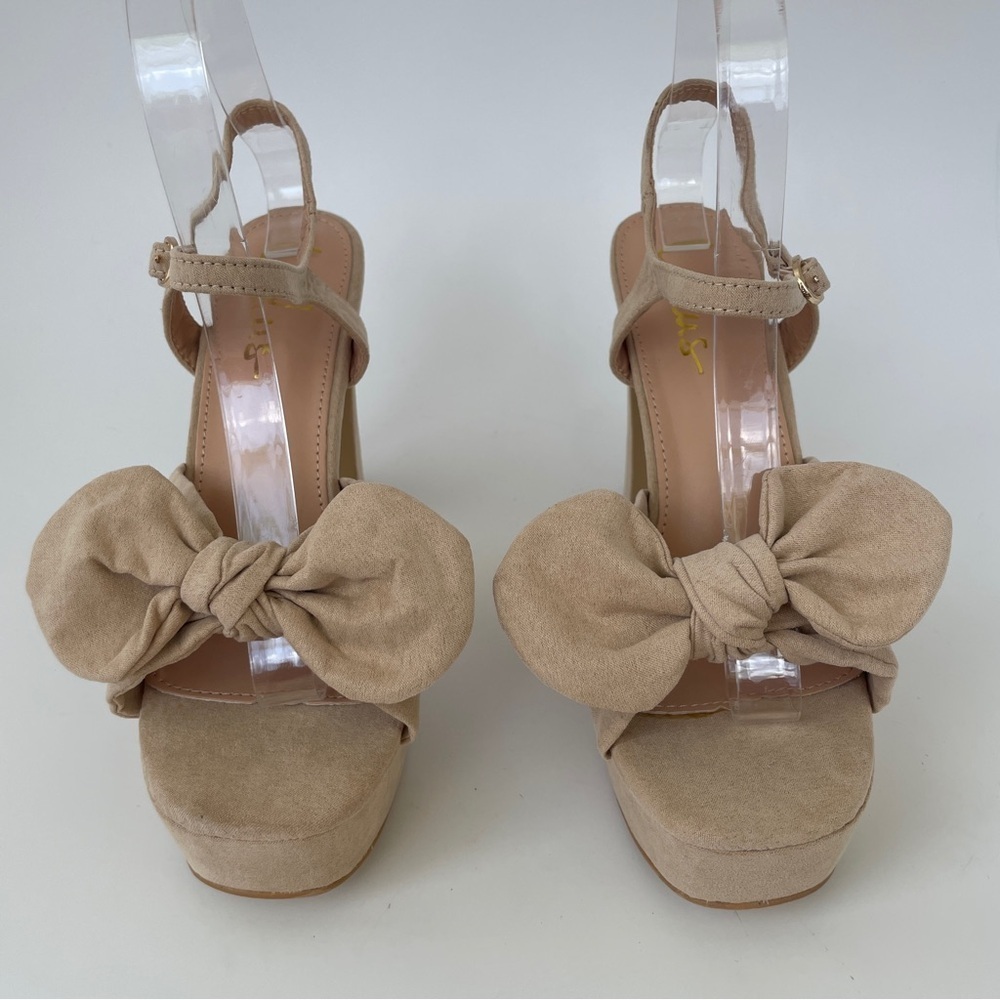 Lulu's Tan Platform Sandals with Slingback Strap